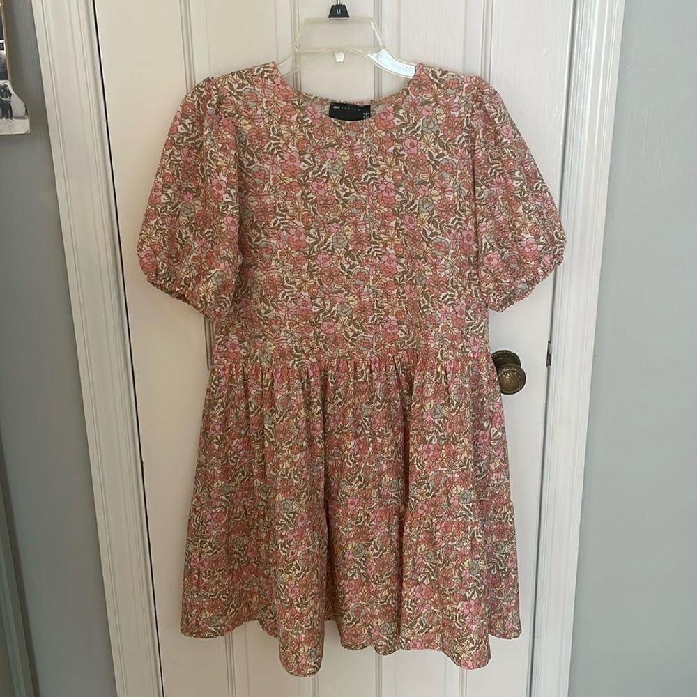 asos design mini tiered smock dress in pastel vintage floral print